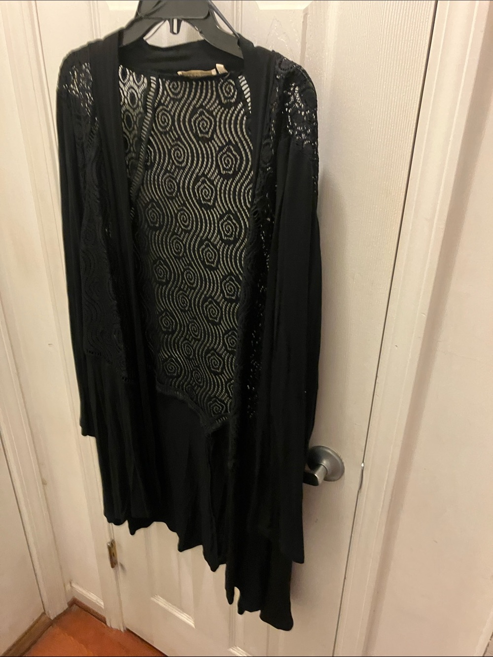 Black Asymmetrical Open-Front jacket with Lace Detail